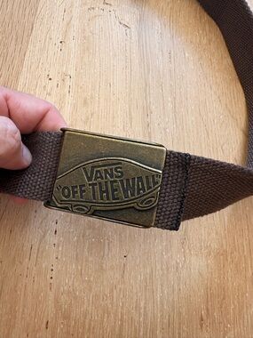 Vans Brown Canvas Belt with Brass 'Off The Wall' Buckle